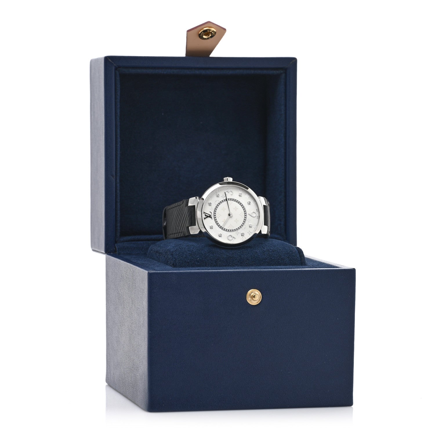 Louis Vuitton Stainless Steel Epi Diamond 33mm Tambour Slim Quartz Watch Black 5 of 5