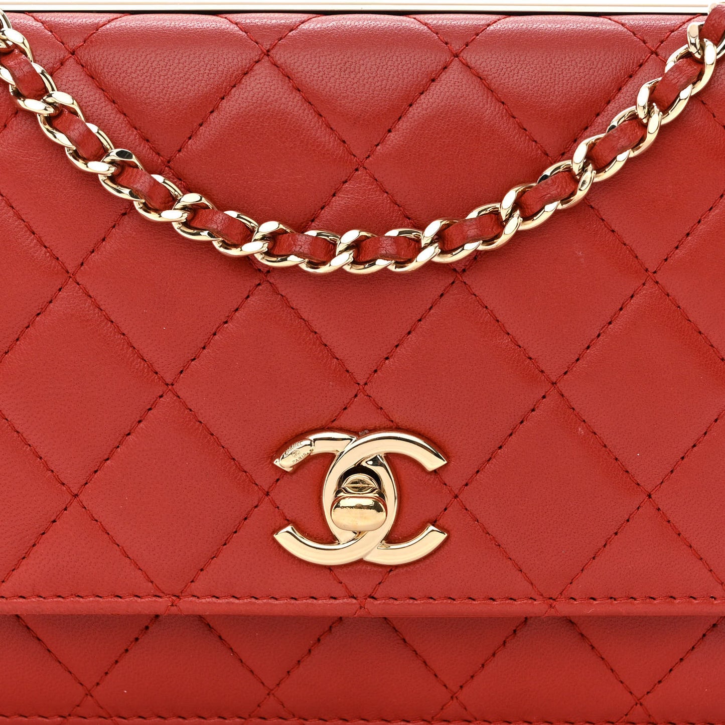 Lambskin Quilted Trendy CC Wallet On Chain WOC Red