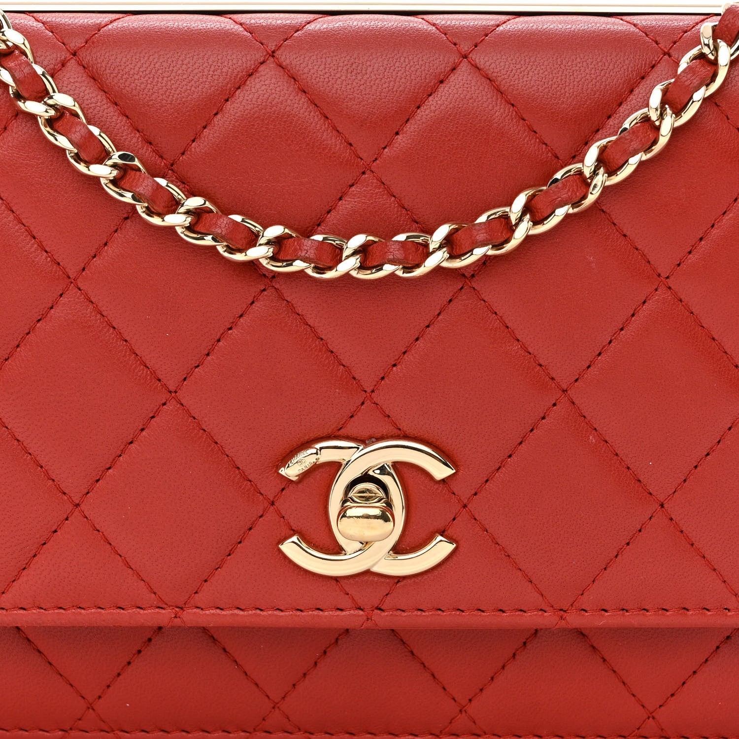 Chanel Lambskin Quilted Trendy CC Wallet On Chain WOC Red 11 of 15