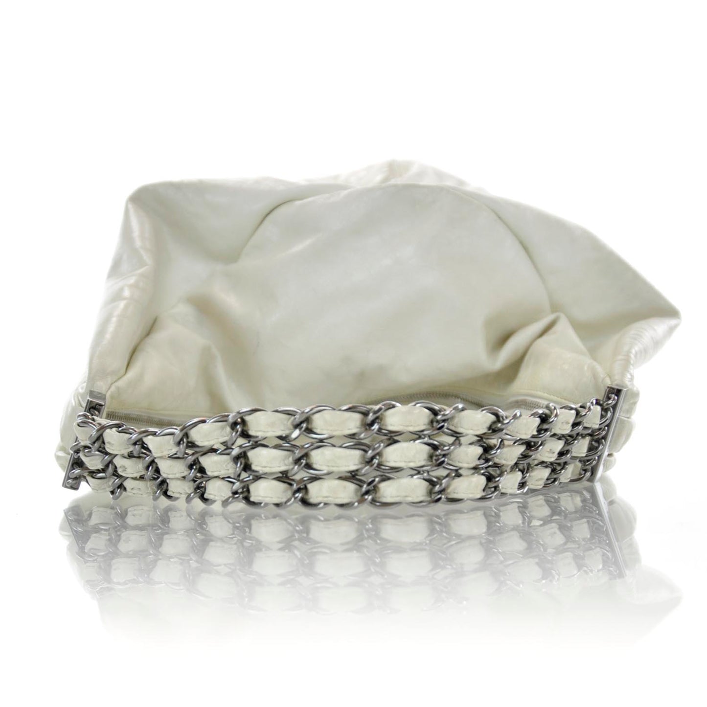 Lambskin Large Rock and Chain Hobo White