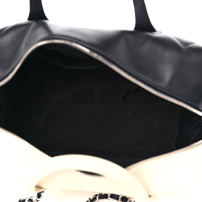 Chanel Calfskin Quilted Large Feather Weight Bowling Bag Black Ivory 5 of 12