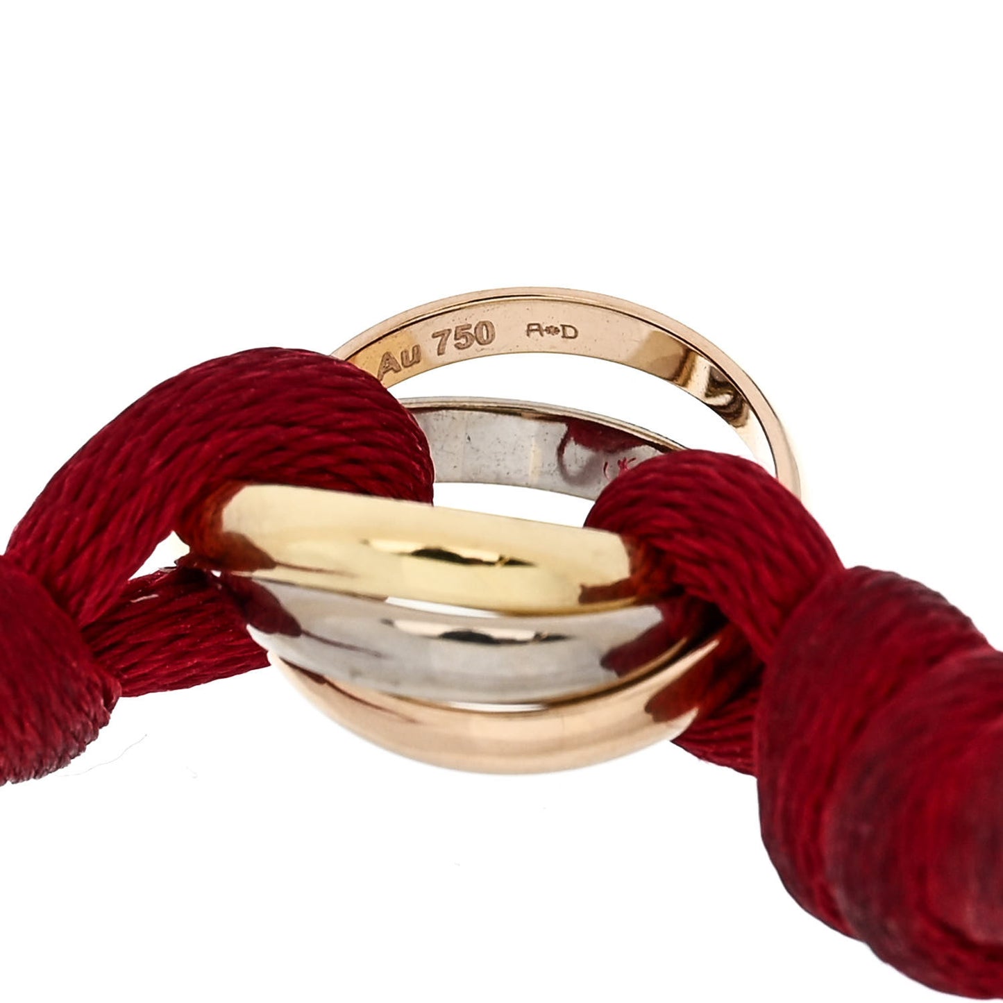 18K Pink Yellow White Gold Trinity Cord Bracelet Red