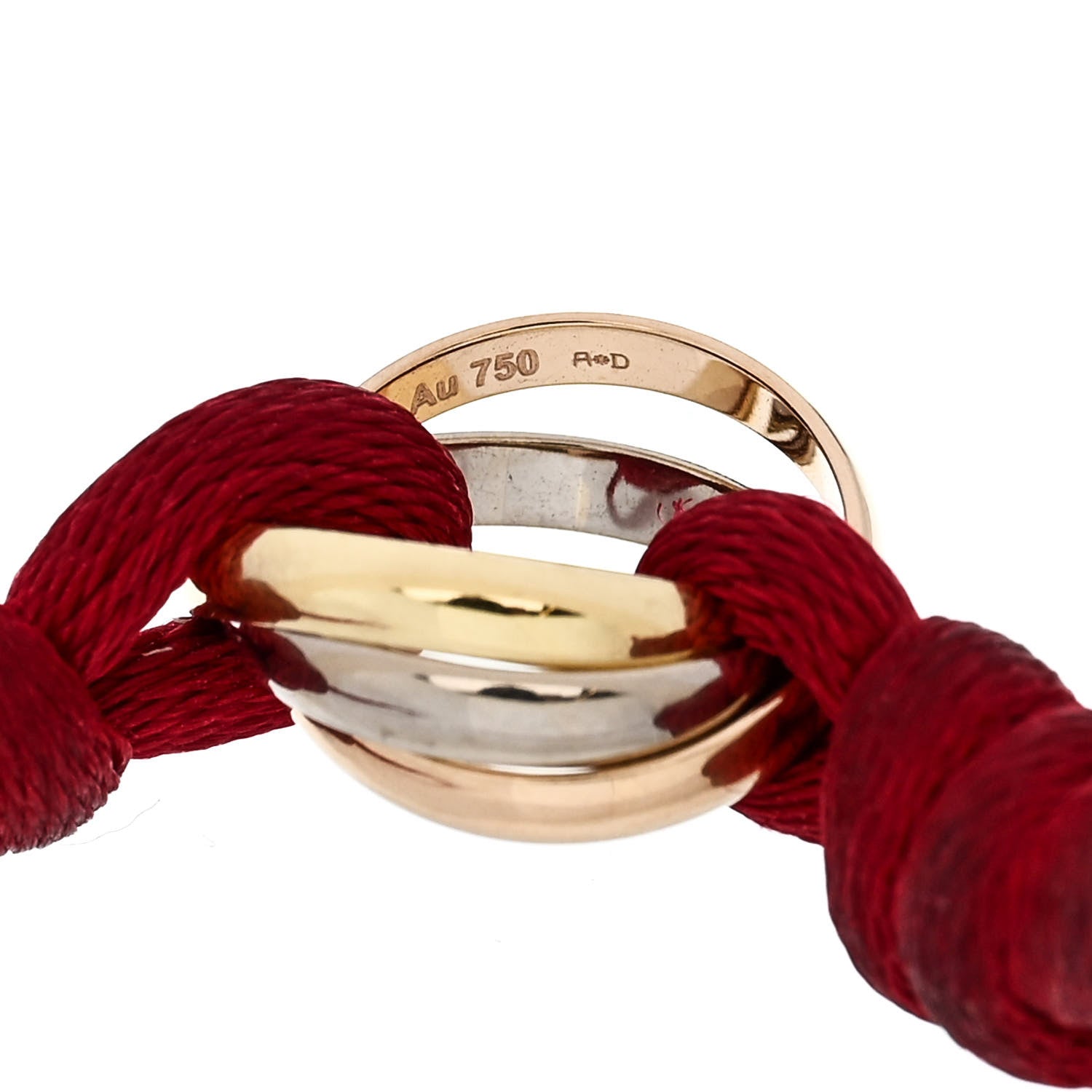 Cartier 18K Pink Yellow White Gold Trinity Cord Bracelet Red 5 of 6