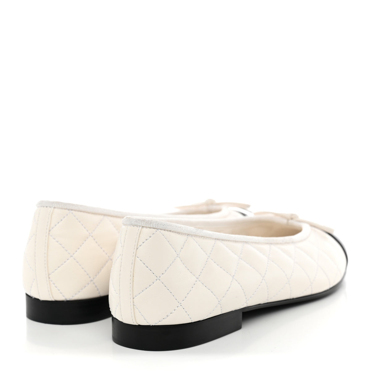 Canvas Lambskin Quilted CC Cap Toe Ballerina Flats 39 White Black