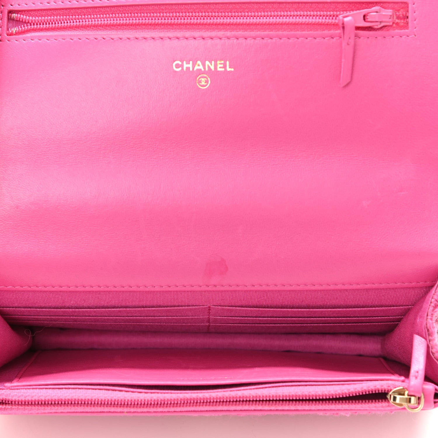 Chanel Wool Tweed Lambskin Quilted Chanel 19 Wallet On Chain WOC and Coin Purse Fuchsia 6 of 14