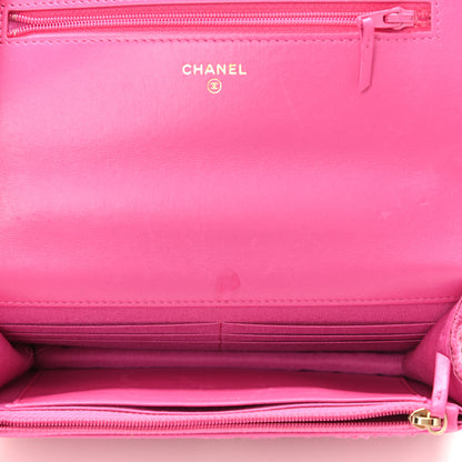 Chanel Wool Tweed Lambskin Quilted Chanel 19 Wallet On Chain WOC and Coin Purse Fuchsia 6 of 14