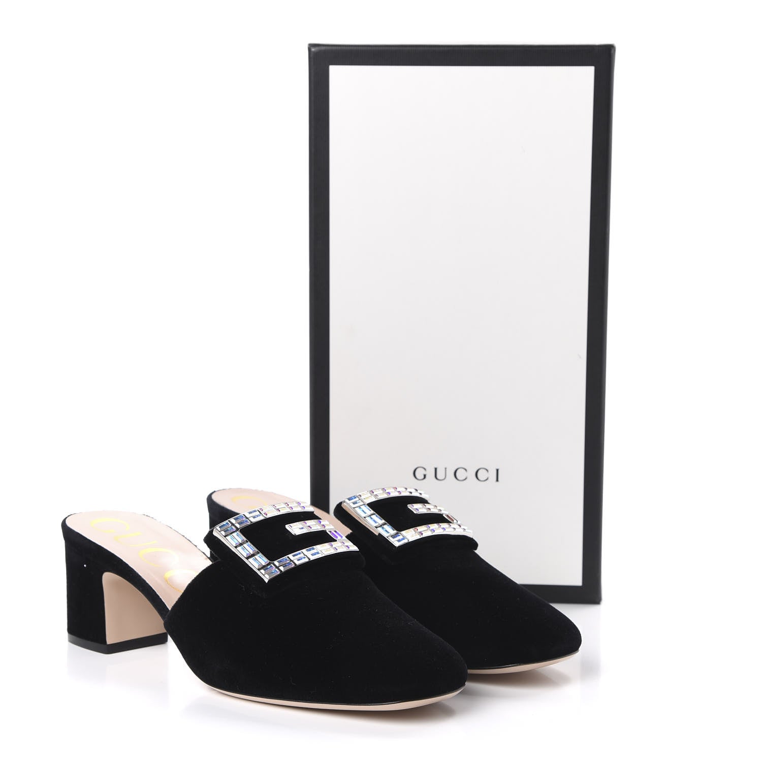 Gucci Velvet Crystal Square G Madelyn Mules 39 Black 9 of 10