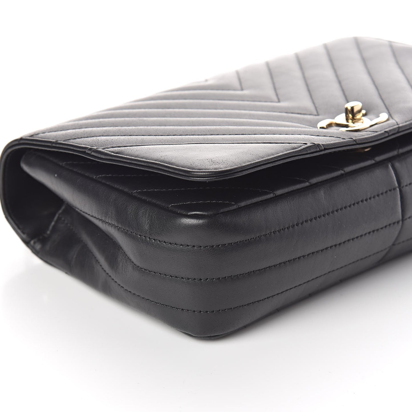 Calfskin Chevron Quilted Statement Flap Black