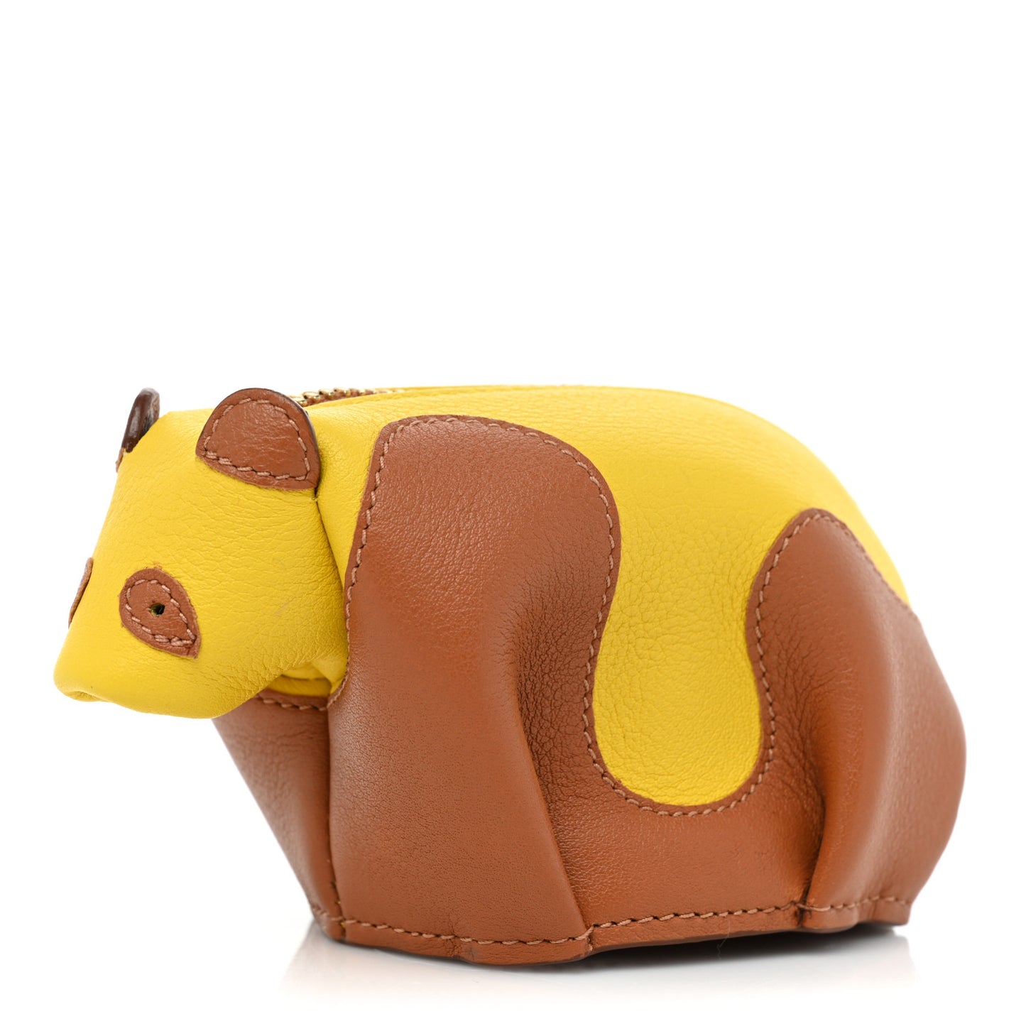 Calfskin Panda Coin Purse Yellow Brown