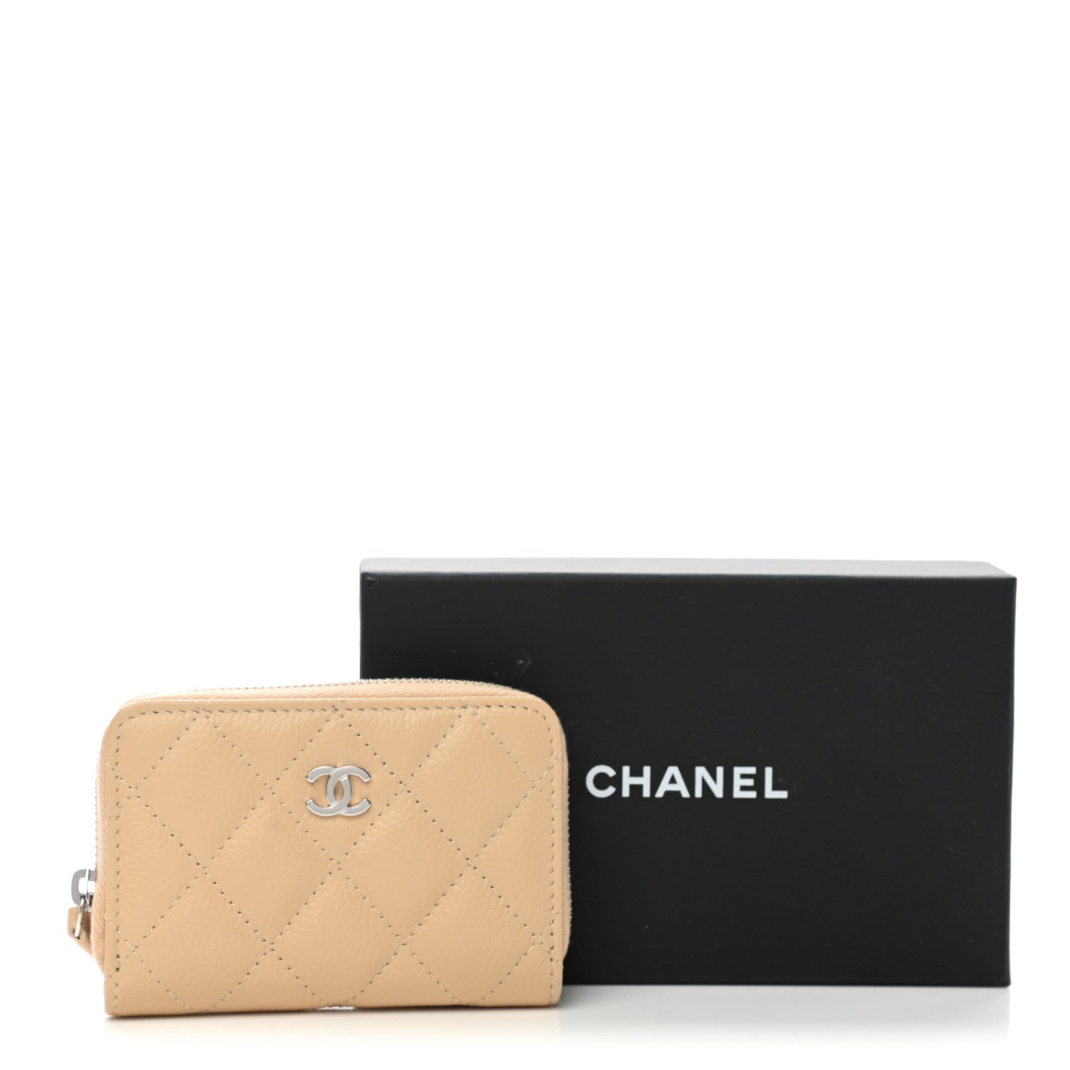 Chanel Caviar Quilted Zip Around Coin Purse Beige 8 of 8