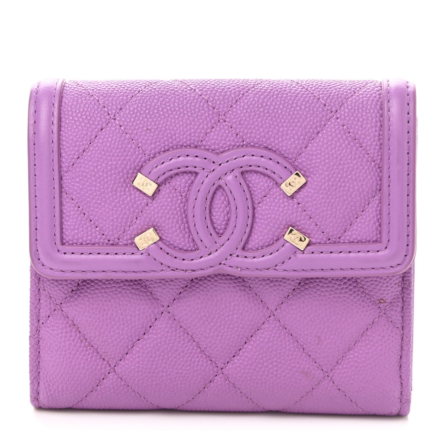 Caviar Quilted Filigree Flap Wallet Purple