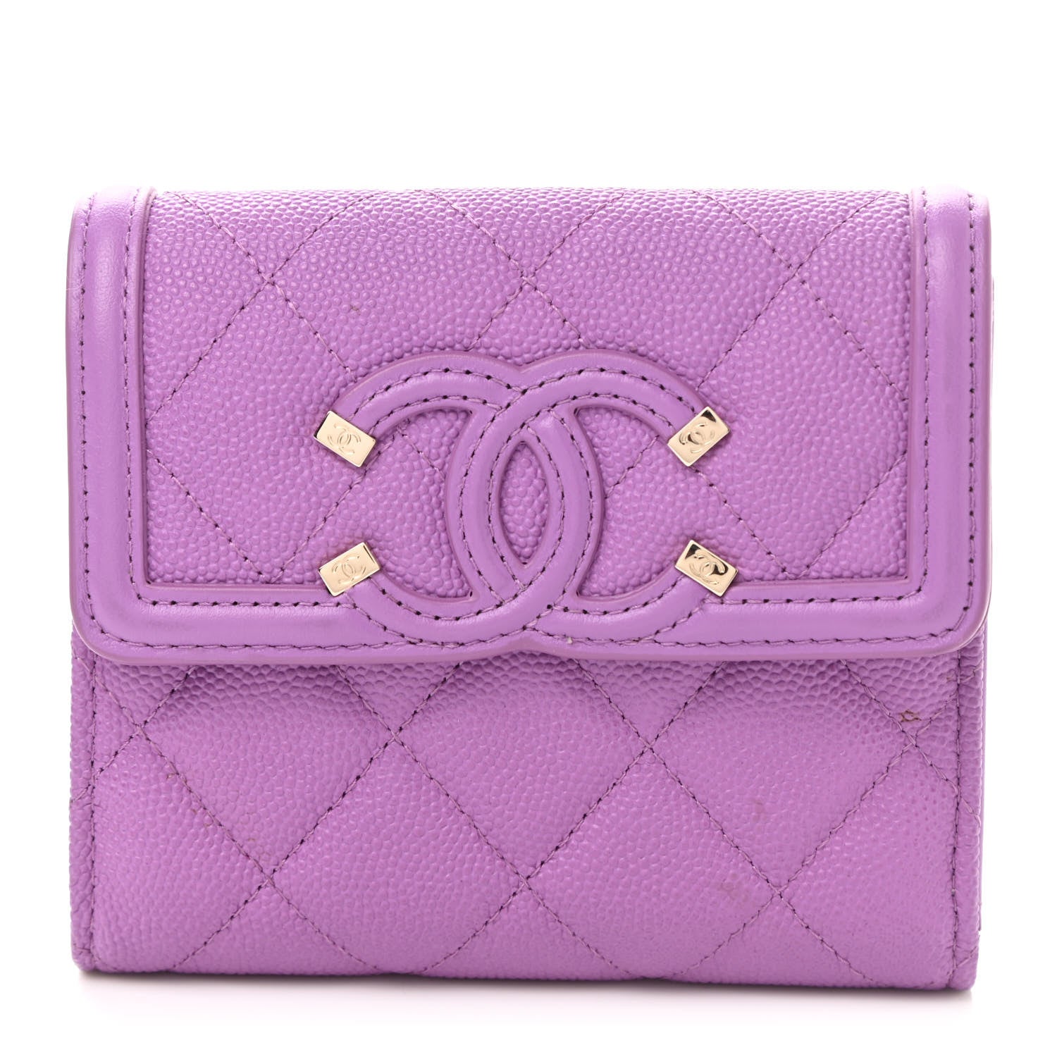 Chanel Caviar Quilted Filigree Flap Wallet Purple 1 of 9