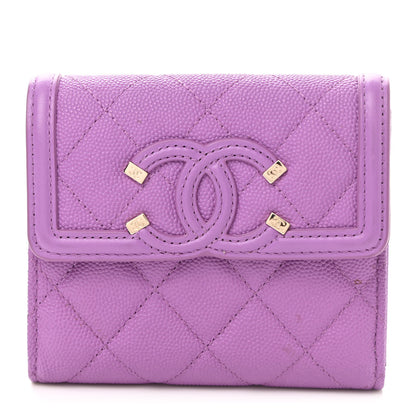 Chanel Caviar Quilted Filigree Flap Wallet Purple 1 of 9
