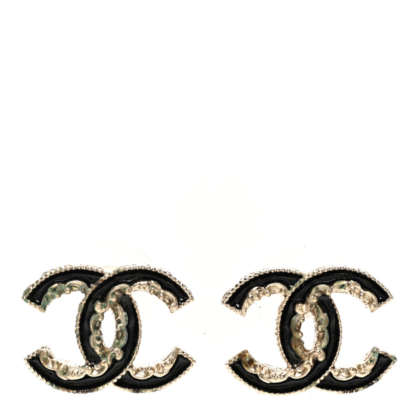 Enamel CC Baroque Earrings Black Gold