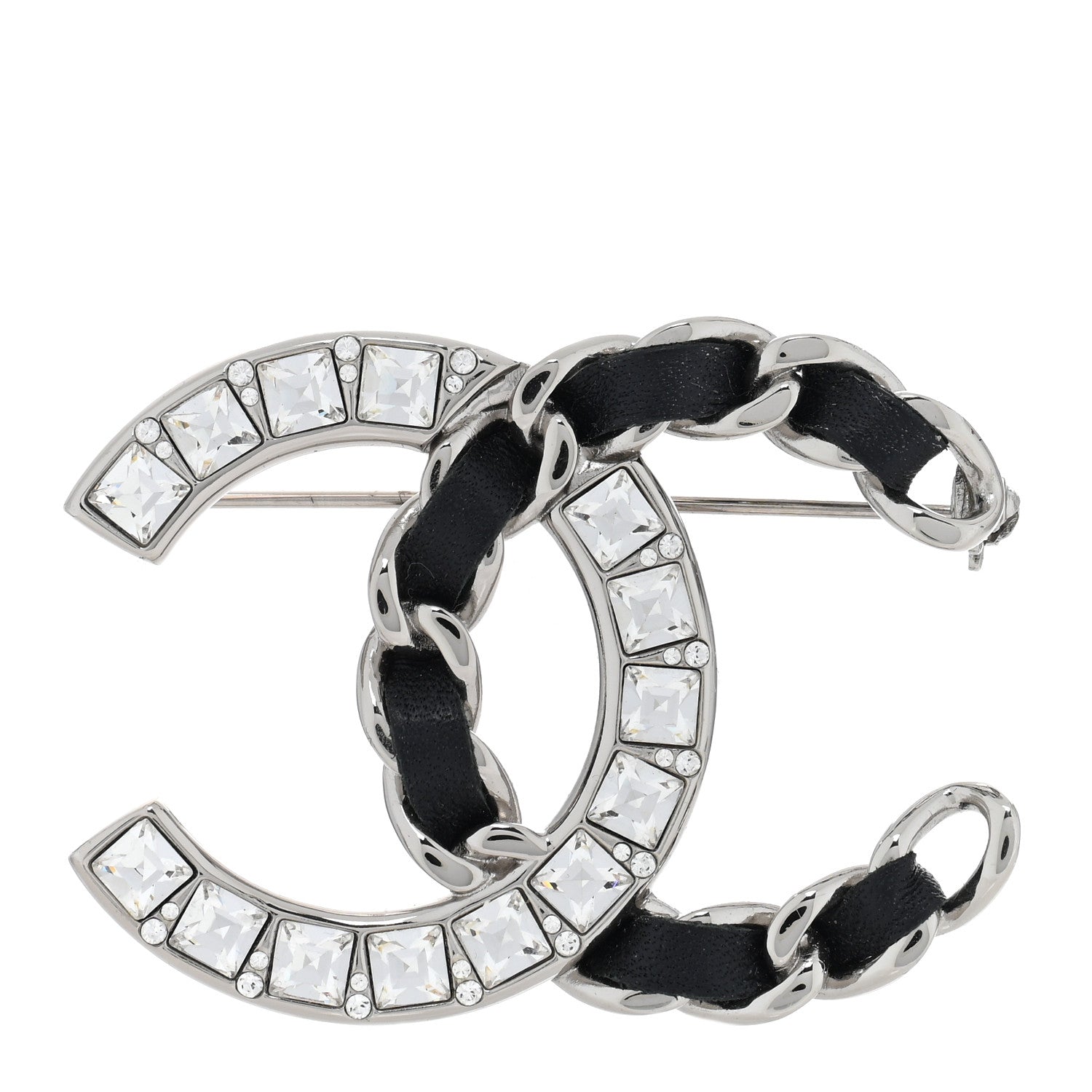 Chanel Lambskin Baguette Crystal CC Brooch Black Silver 1 of 5
