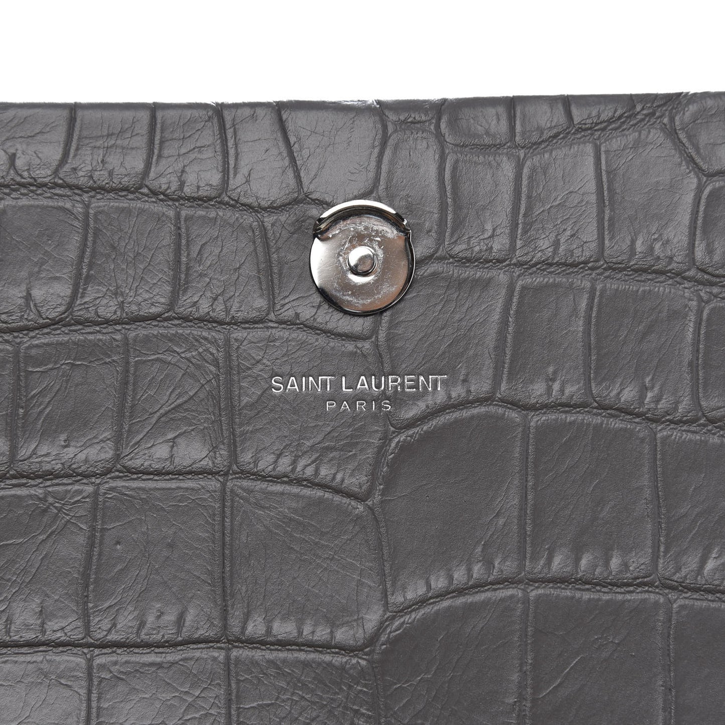 Calfskin Crocodile Embossed Medium Classic Monogram Kate Tassel Satchel Fog