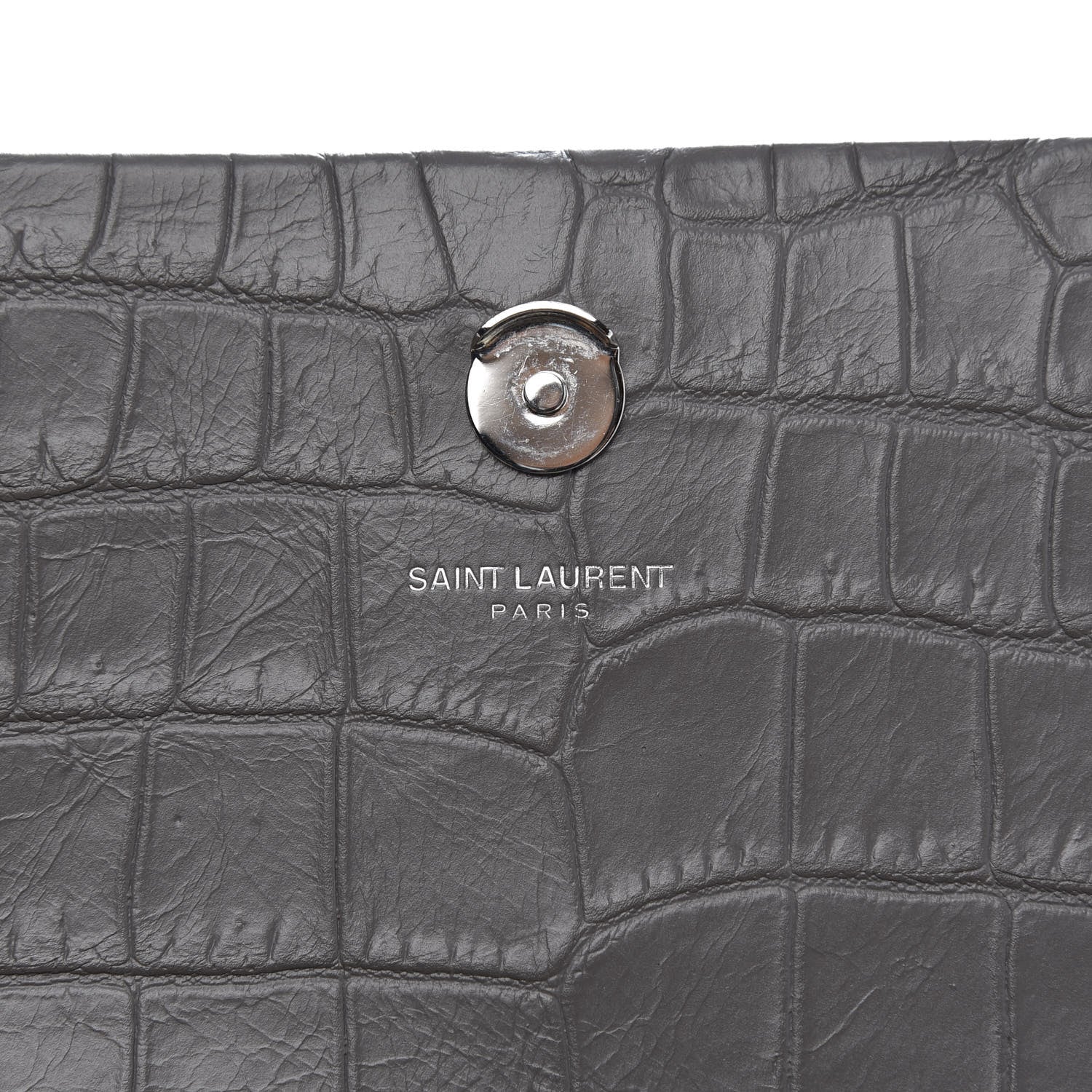 Saint Laurent Calfskin Crocodile Embossed Medium Classic Monogram Kate Tassel Satchel Fog 9 of 11