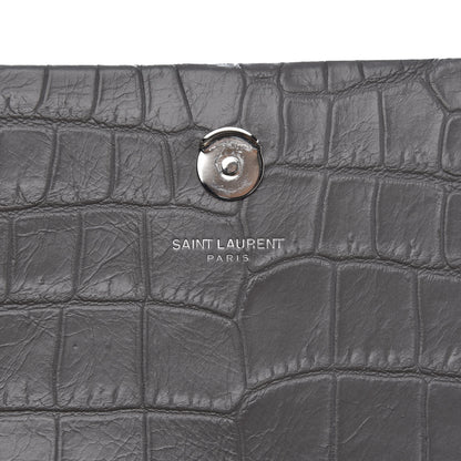 Saint Laurent Calfskin Crocodile Embossed Medium Classic Monogram Kate Tassel Satchel Fog 9 of 11