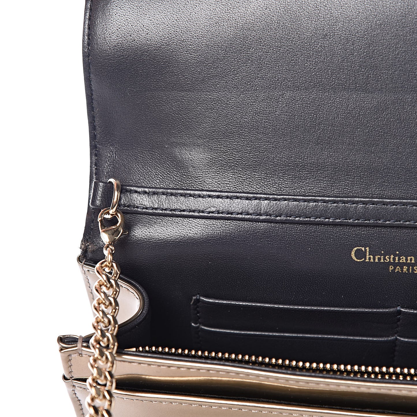 Metallic Patent Micro-Cannage Diorama Wallet on Chain Pouch Gold