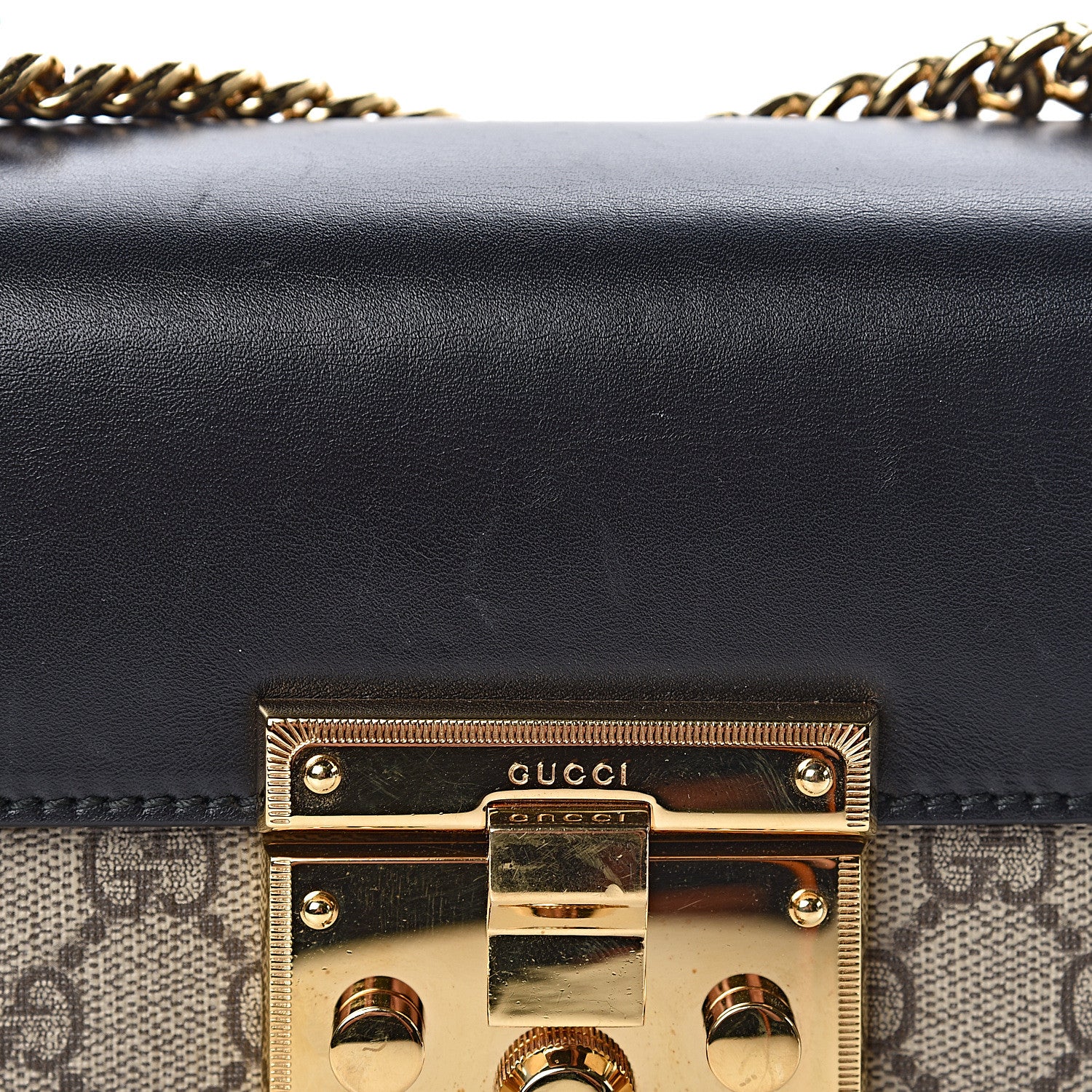 Gucci GG Supreme Monogram Calfskin Small Padlock Shoulder Bag Beige Black Cuir 11 of 15