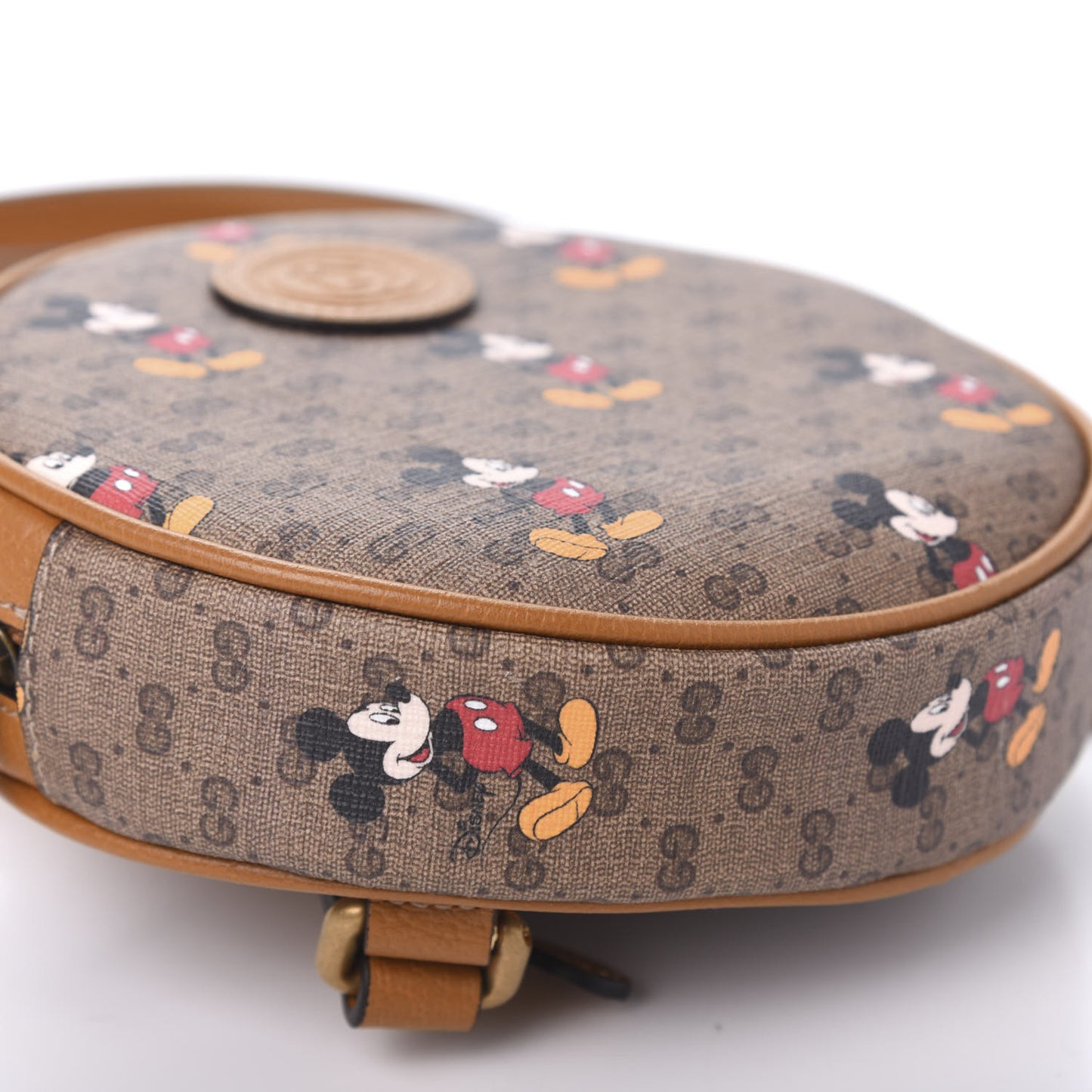 X DISNEY Mini Vintage GG Supreme Monogram Mickey Mouse Round Backpack Beige Vintage Sun Oil