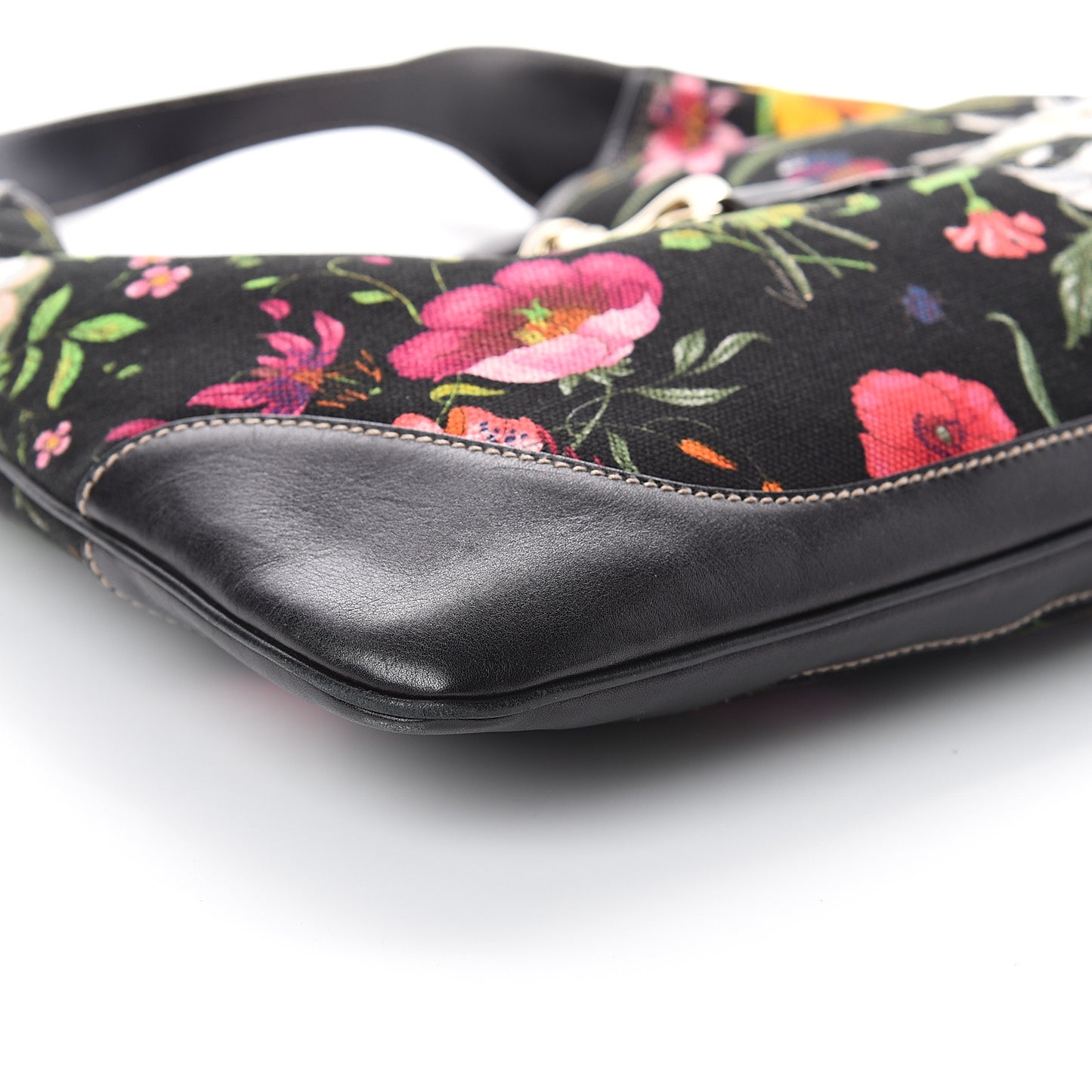 Canvas Floral Flora Medium Jackie O Bouvier Hobo Black