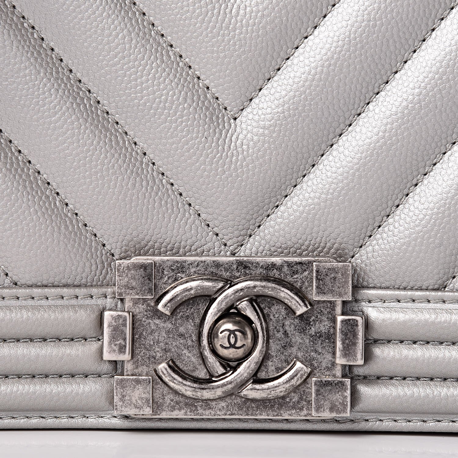 Chanel Metallic Caviar Chevron Quilted Medium Boy Flap Silver 10 of 11