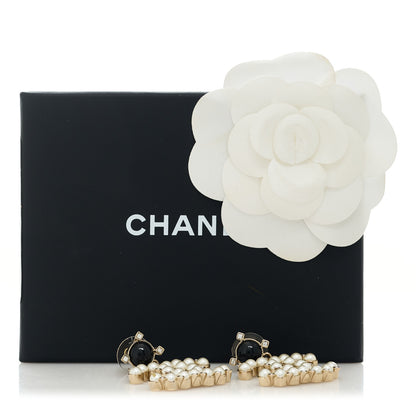 Chanel Resin Crystal Pearl CC Drop Earrings Black Gold 5 of 5