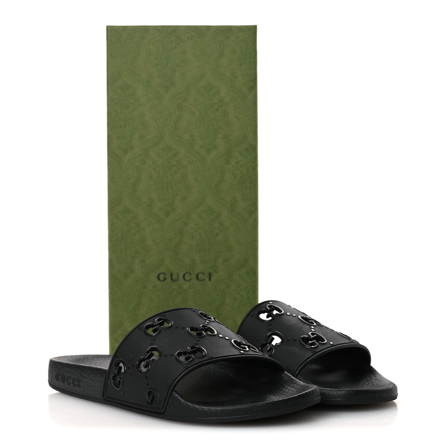 Rubber GG Monogram Perforated Womens Slide Sandals 39 Black
