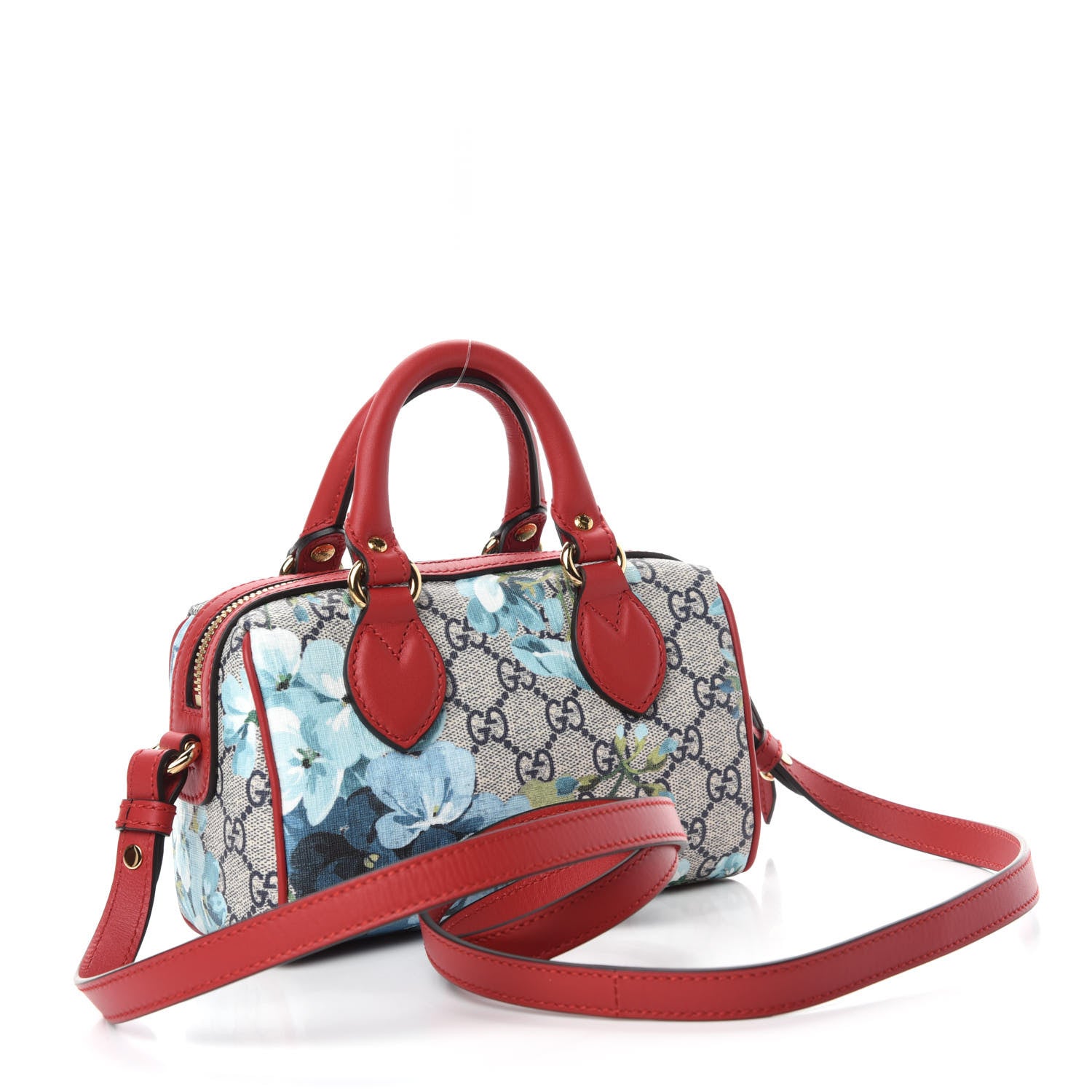 Gucci GG Supreme Monogram Blooms Mini Boston Navy Blue Hibiscus 3 of 10