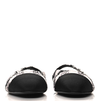 Chanel Tweed Cap Toe CC Slingback Flats 40 Black Pink White 3 of 10