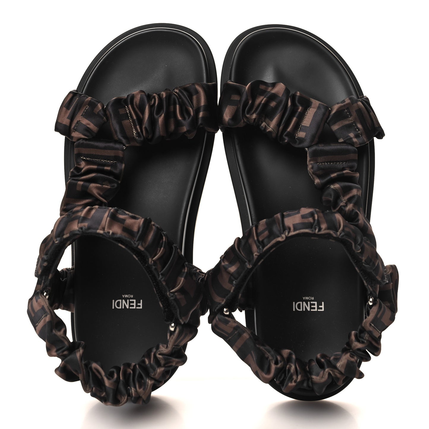 Satin FF Ruched Sandals 39.5 Tobacco Black