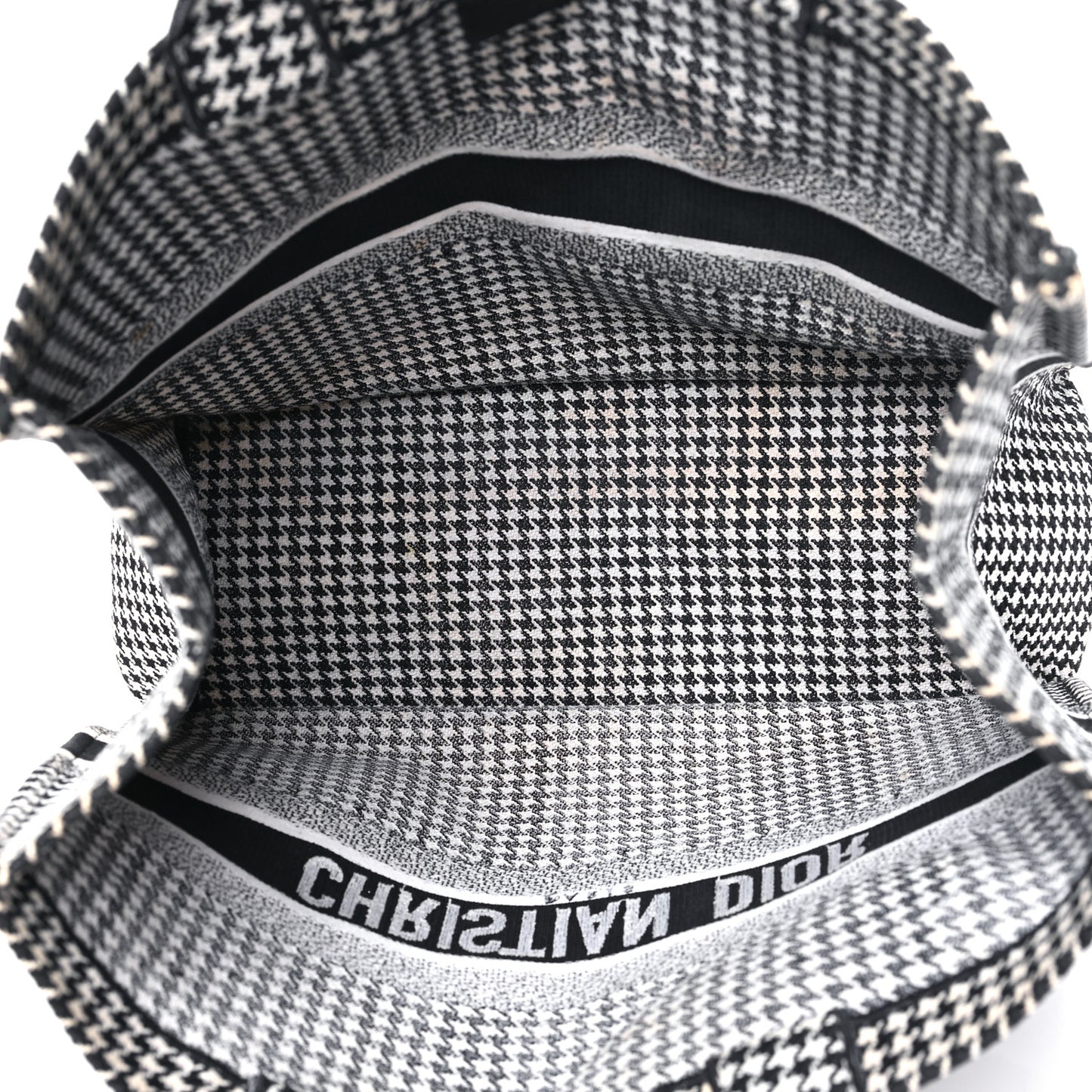 Canvas Houndstooth Embroidered Large Book Tote Black White