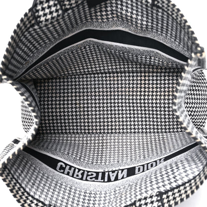 Christian Dior Canvas Houndstooth Embroidered Large Book Tote Black White 5 of 16