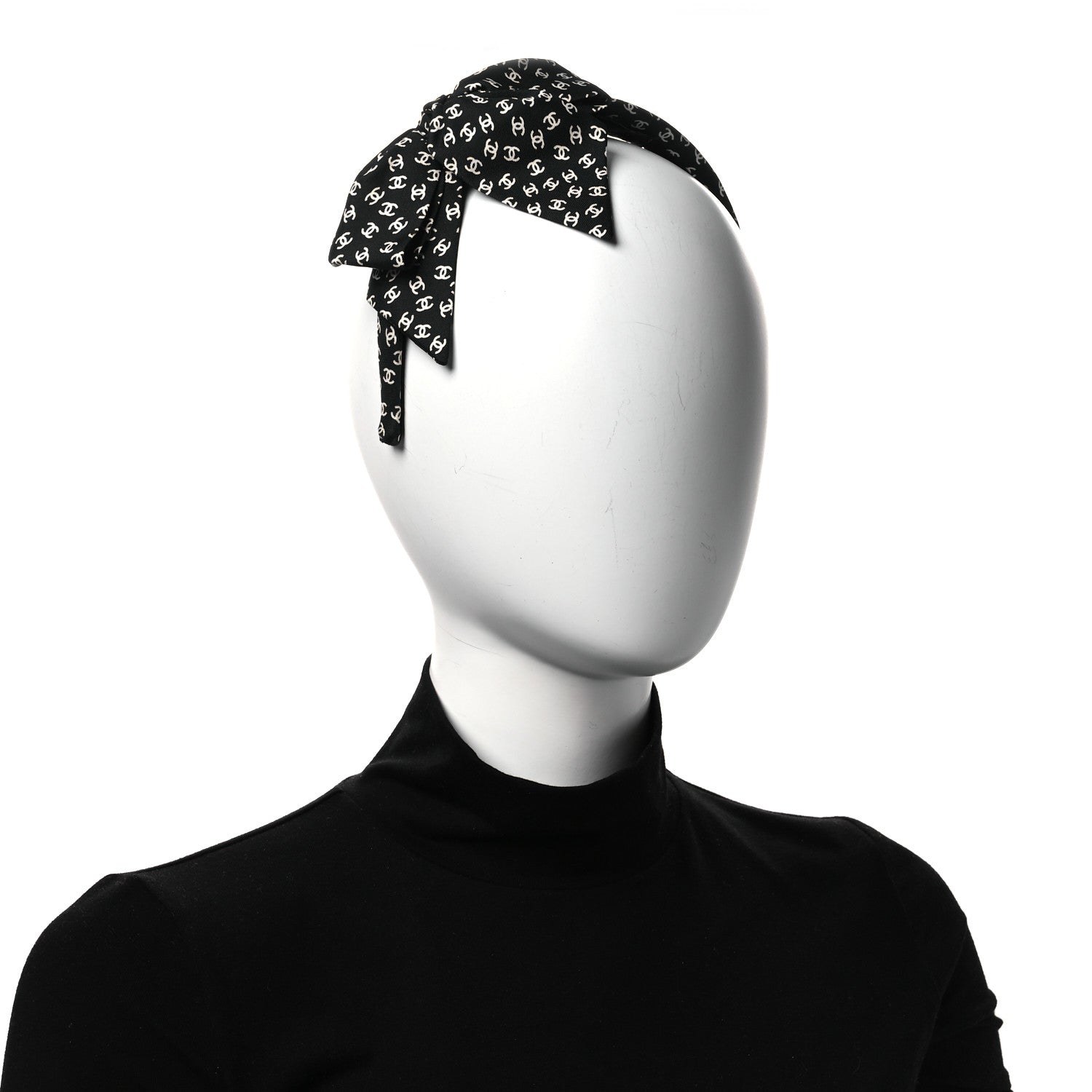 Chanel Silk Bow CC Headband Black Ecru 2 of 5