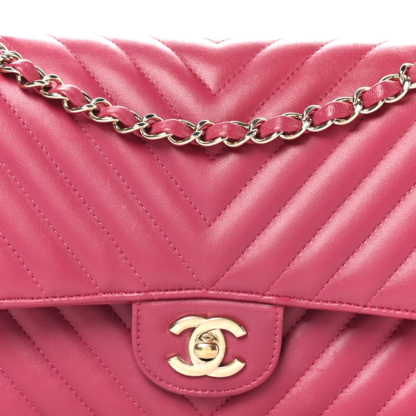 Lambskin Chevron Quilted Medium Double Flap Dark Pink