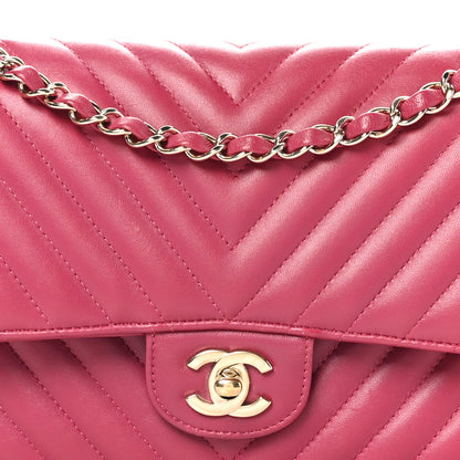 Chanel Lambskin Chevron Quilted Medium Double Flap Dark Pink 8 of 10