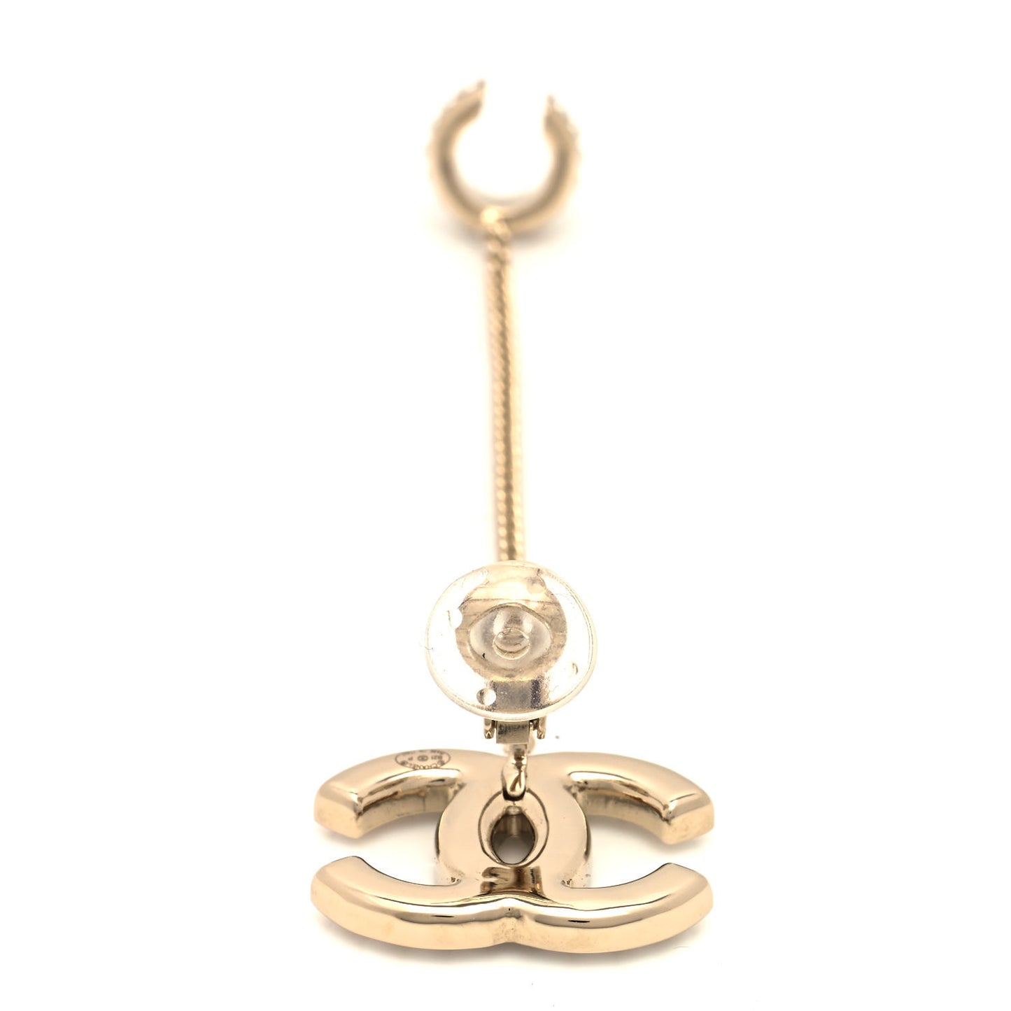 Crystal CC Chain Cuff Single Clip On Earring Gold Pearly White