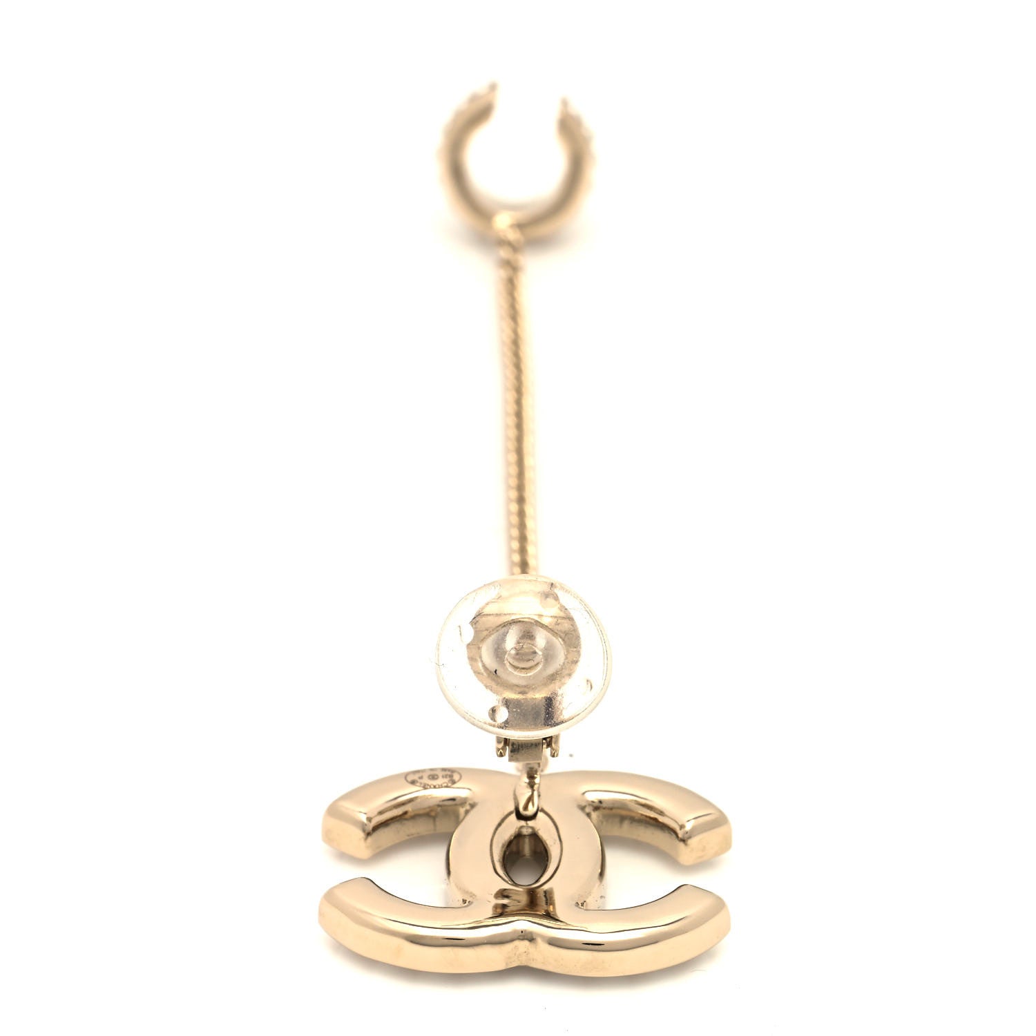 Chanel Crystal CC Chain Cuff Single Clip On Earring Gold Pearly White 4 of 5