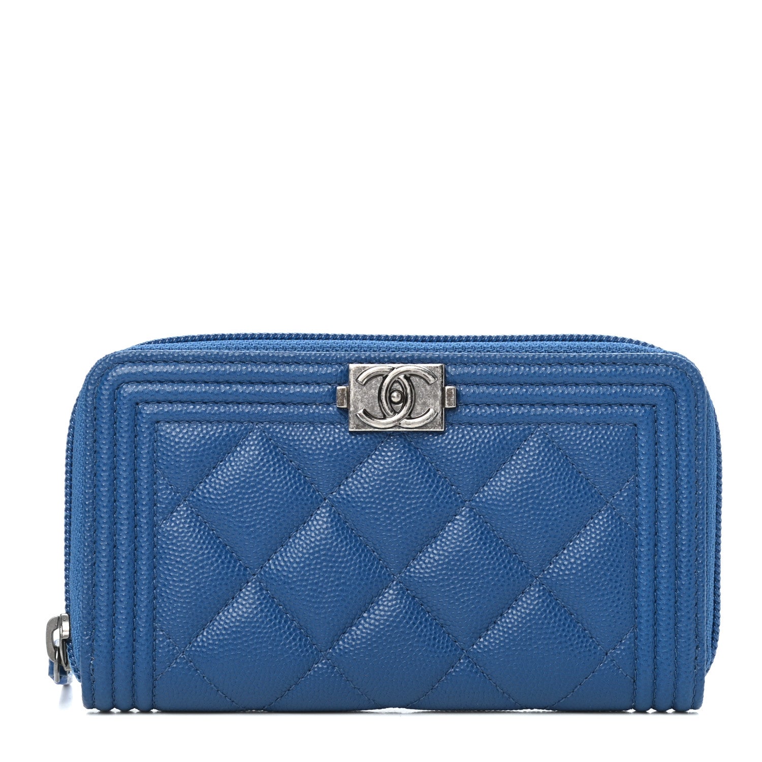 Chanel Caviar Quilted Boy Small Zip Around Wallet Blue 1 of 7