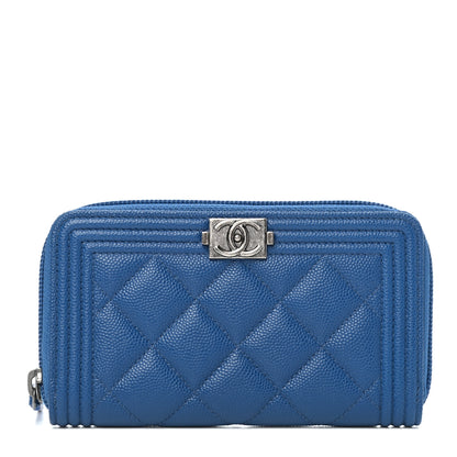 Chanel Caviar Quilted Boy Small Zip Around Wallet Blue 1 of 7