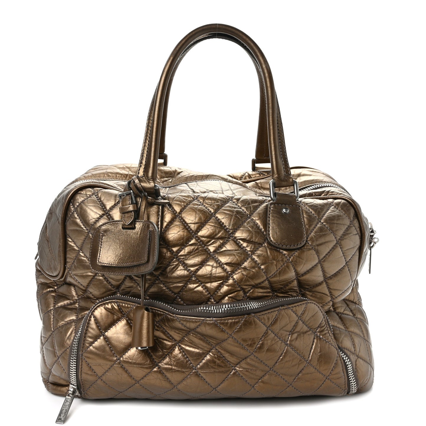 Metallic Calfskin Paris New York Duffel Bag Bronze