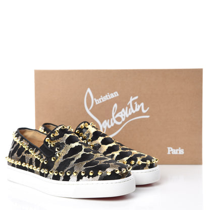 Christian Louboutin Metallic Lurex Studded Feline Womens Pik Boat Flats 37.5 Black Gold 10 of 10