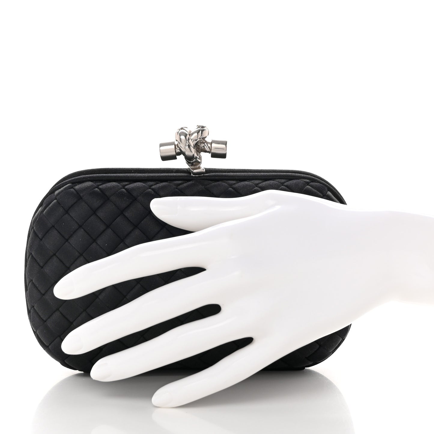 Satin Intreccio Impero Knot Clutch Black