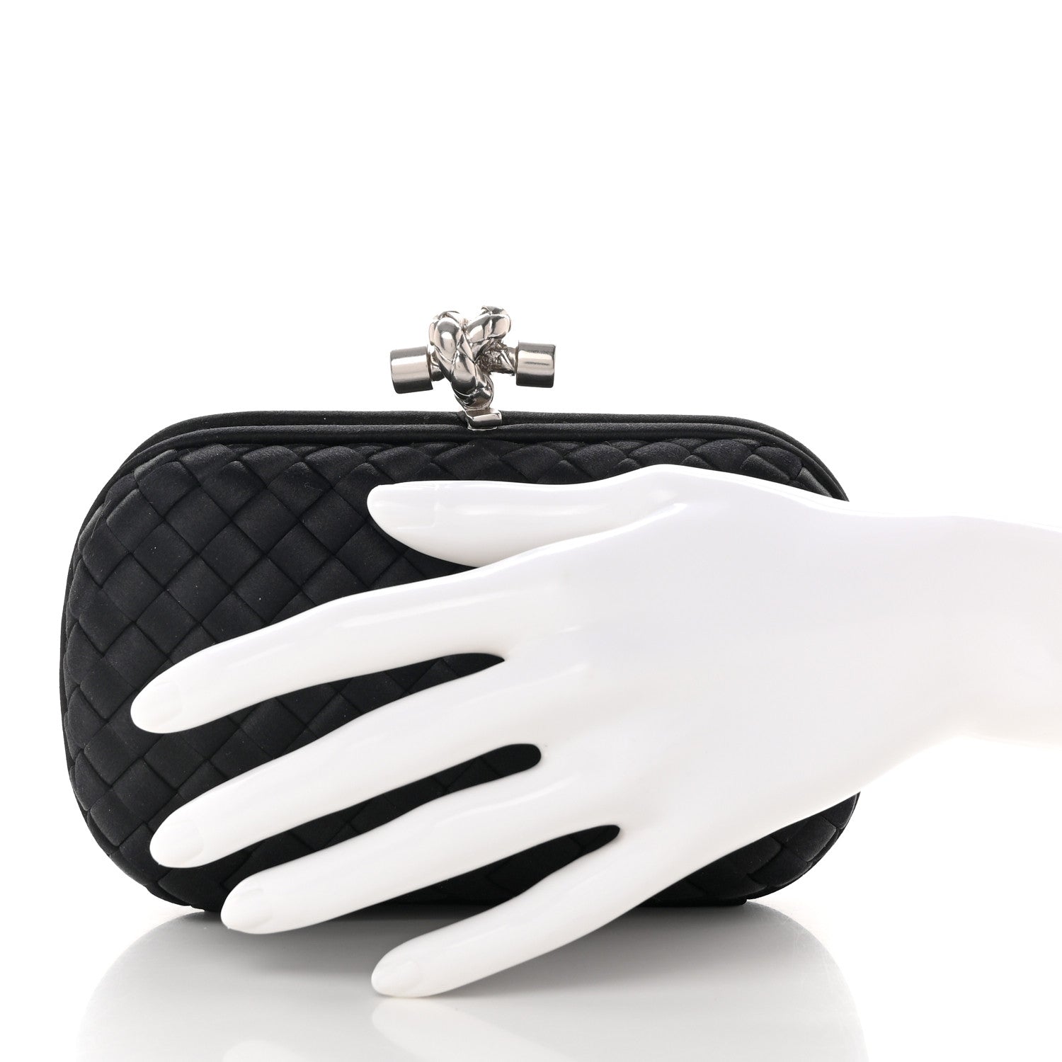 Bottega Veneta Satin Intreccio Impero Knot Clutch Black 2 of 6