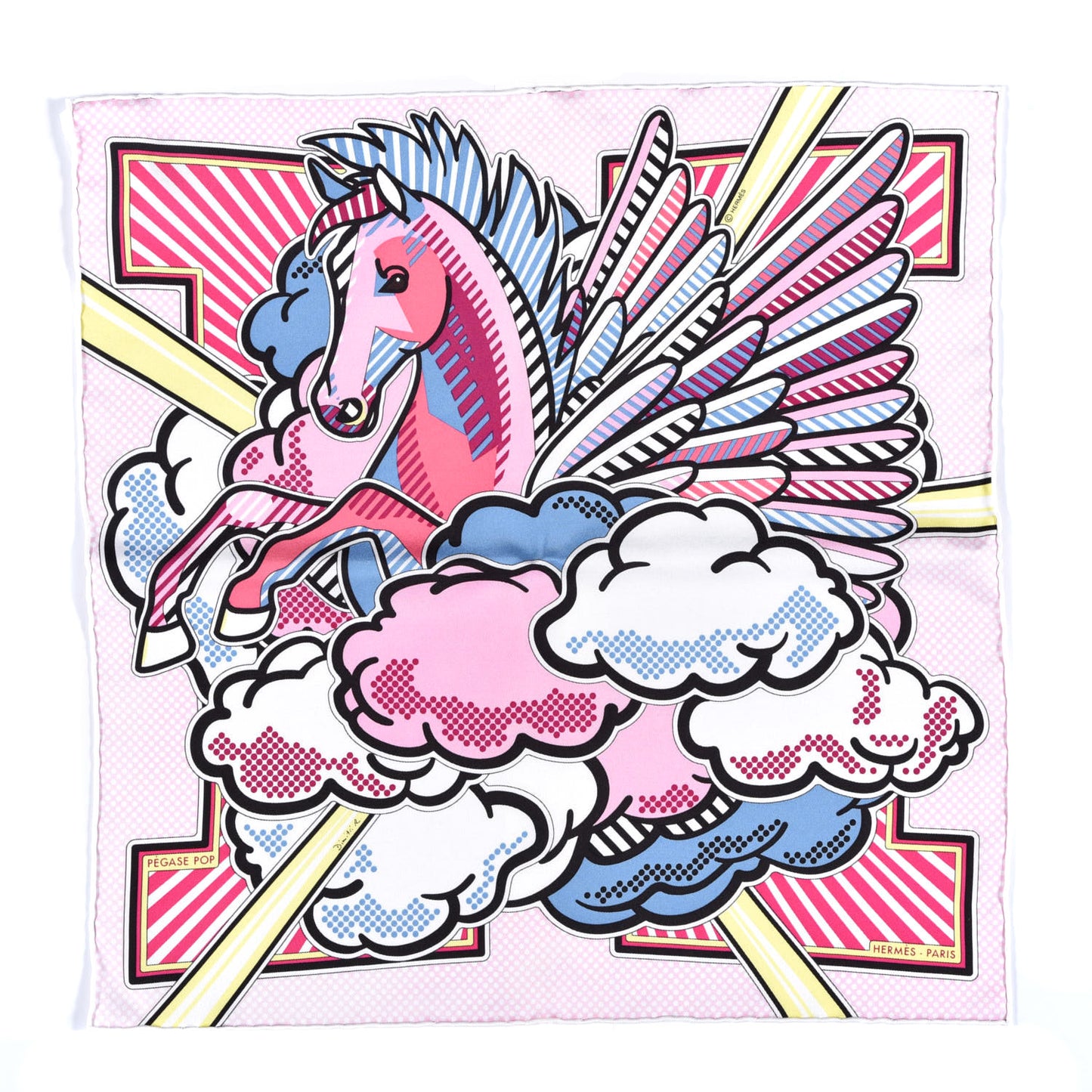 Silk Pegase Pop Pocket Square Rose Bleu Jean Jaune