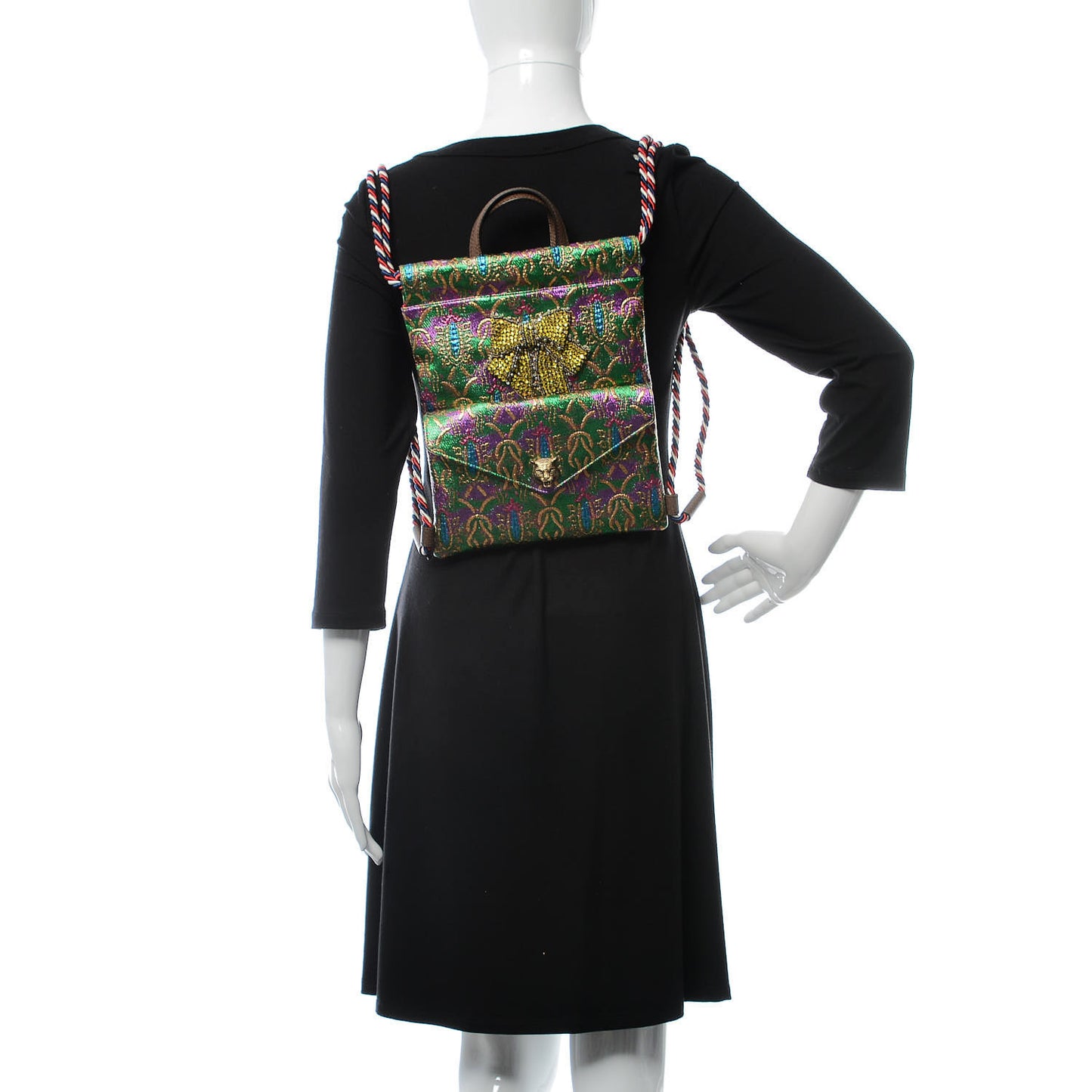 Brocade Animalier Bow Drawstring Backpack Multicolor