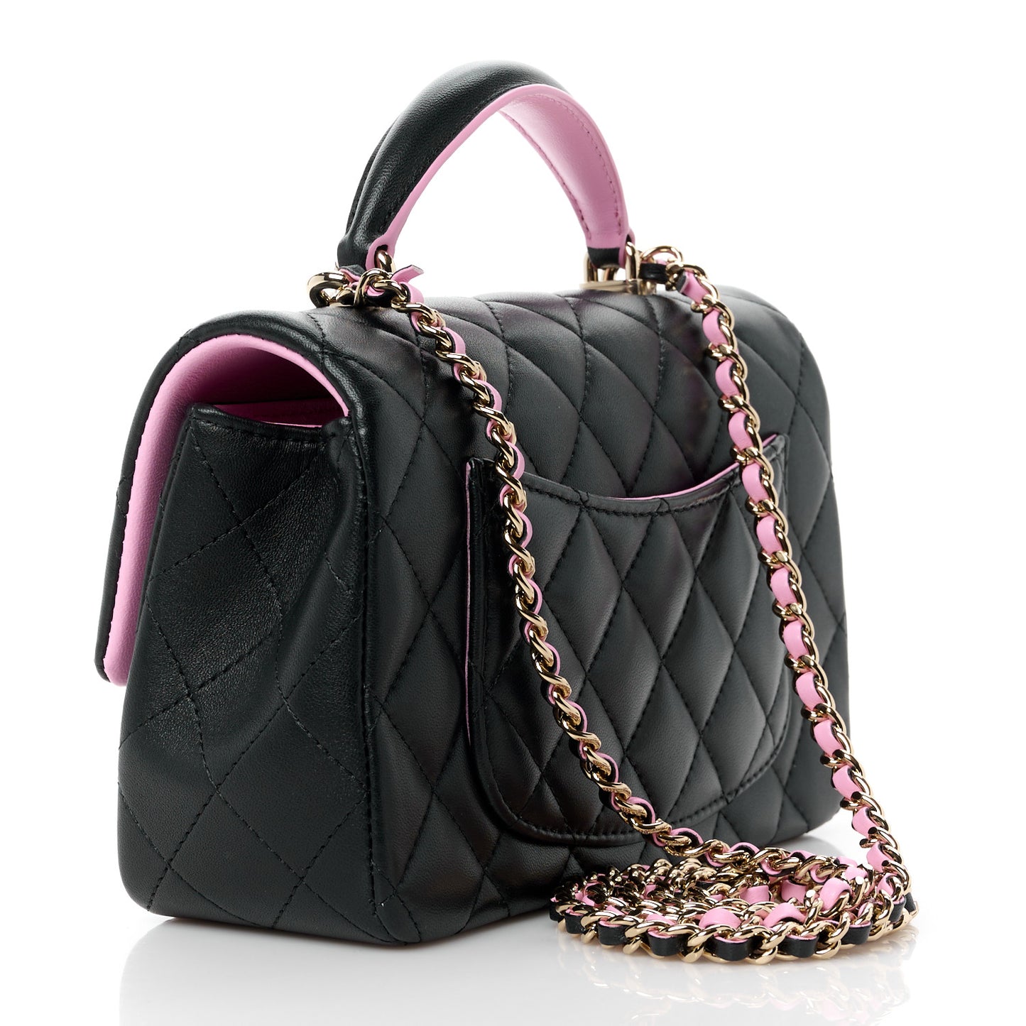 Lambskin Quilted Bi-Color Mini Top Handle Rectangular Flap Black Lilac