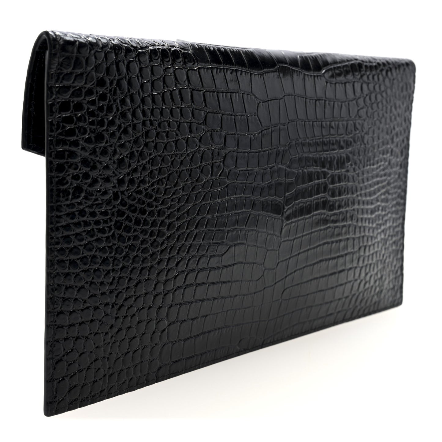 Calfskin Crocodile Embossed Uptown Monogram Pouch Black