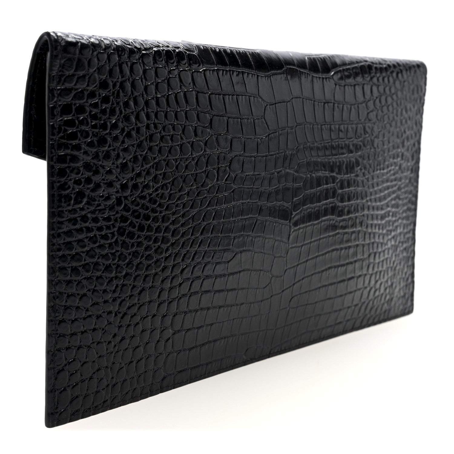 Saint Laurent Calfskin Crocodile Embossed Uptown Monogram Pouch Black 5 of 14